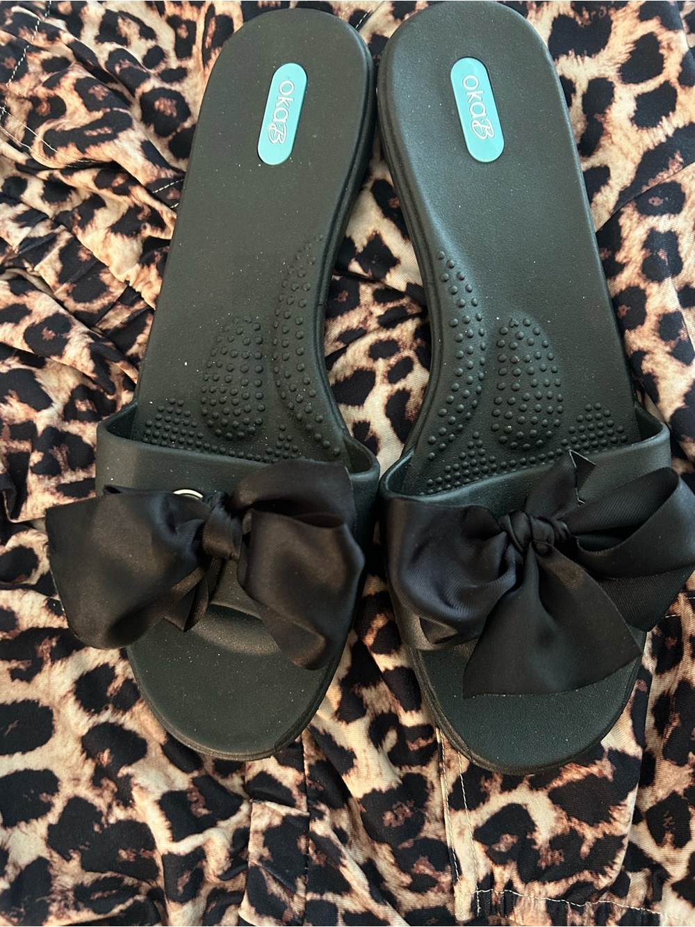 OKA b. Black Bow Slide Sandals